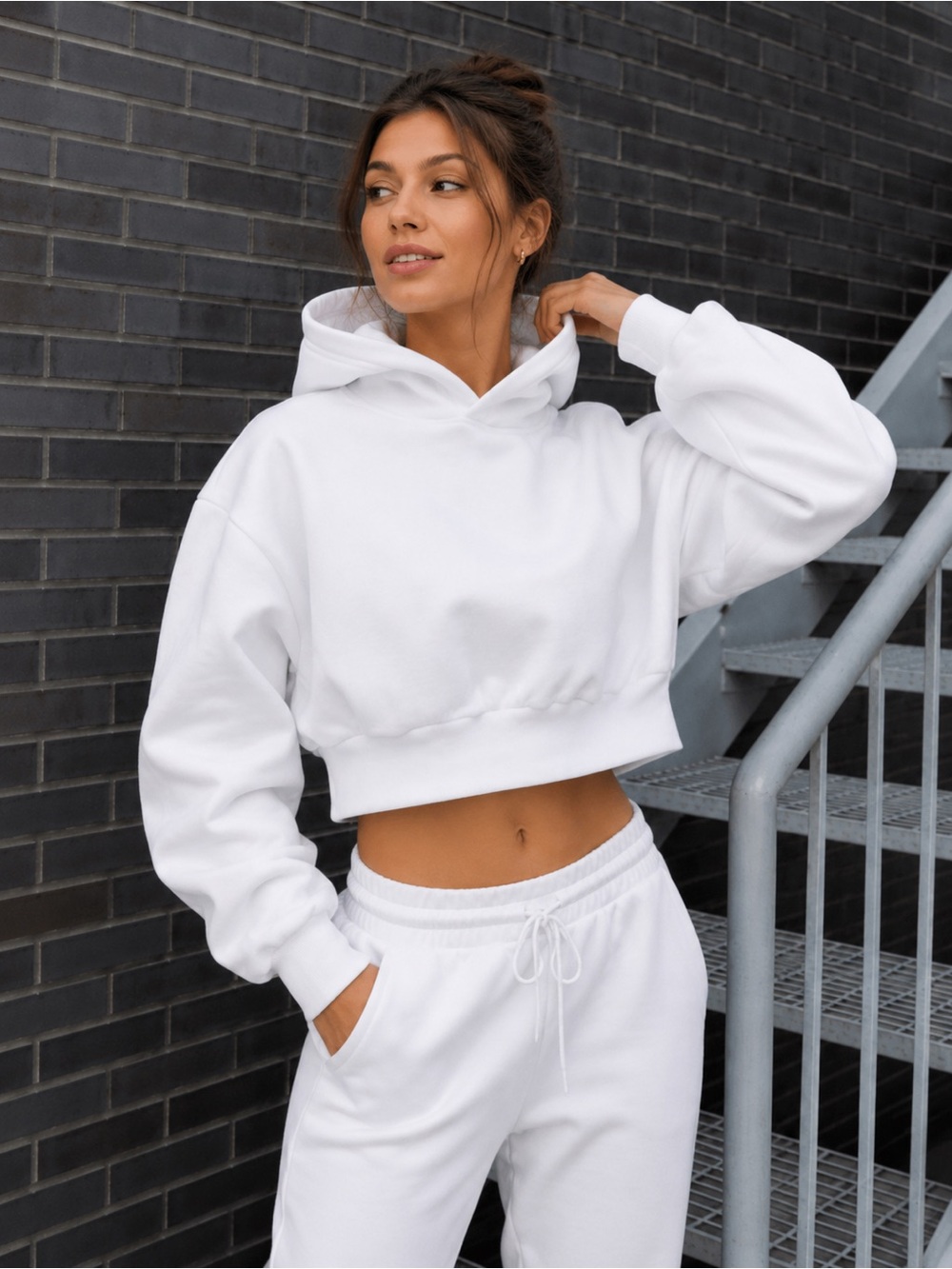 TNA ARITZIA Cropped Hoodie Sweatshirt  | White | Size S